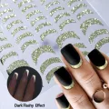Reflective Glitter 3D Nail Stickers Dark Flashy Gold Sliver French Line Heart Love Decals Stickers For Manicure Nail Art Slider. 