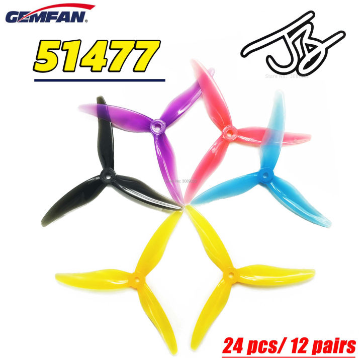 24 Pcs/ 12 Pairs Gemfan 51477 5inch 3 / Tri- Propeller Props Cw Ccw ...
