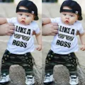Toddler Baby Boy Short Sleeve Letters Gles T-shirt + Camouflage Long Pants Fashion 2Pcs Outfits Clothes The cotton content is greater than 50%. 