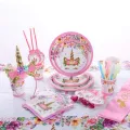 Girl Birthday Party Pink Unicorn Paper Plate Cup Napkin Disposable Tableware Sets Baby Shower 1st First Birthday Party Supplies. 