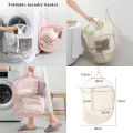 Bathroom Laundry Sorting Basket Frame Mesh Storage Bag Foldable Laundry Organizer Cloth Bucket with PVC Handle for Home. 