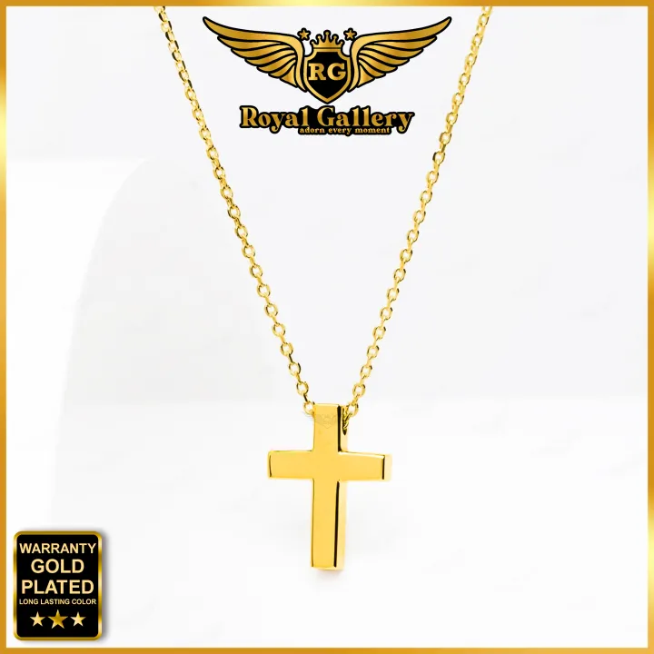 Gold Simple Cross Pendant with Link Chain Stainless Steel Guaranteed Long Y Luxury Necklace warranty Lightweight sunny Style J-Hope Suga Women & Men Fashion Party Gold Plated Jewelry Unisex Ornament Gift RG-CP