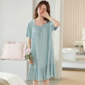 Women's Pajamas Summer Cotton Short Sleeve Sweet Korean Style Nightdress Floral Dress Thin plus Size Homewear. 