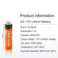 PUJIMAX 4 pcs type c usb rechargeable battery 1.5v li ion aa lithium battery usb c rechargeable aa batteries charger with cable. 