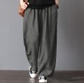 Yfashion Women Cotton Loose Wide-leg Pants Casual Cotton Linen Simple Solid Color Trousers Mid-waist Large Size Thin Pants. 