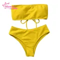 Muses Mall Bathing Suit Solid Color Bandeau Swimming Trunks Split Bikini Set. 
