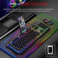 Mechanical Feel Wire Gaming Keyboard Mouse Set USB RGB Colorful Luminous Keyboard Mice for PC Gamer Computer With Phone Holder. 