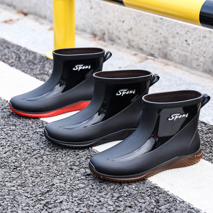 Trendy%20British%20Rain%20Boots%20Men's%20Short%20Tube%20New%20Waterproof%20Shoes%20Fashion%20Flat%20Platform%20Non-Slip%20Rain%20Boots%20Lightweight%20Outer%20Wear%20Work%20-%20Image%203