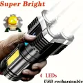 Strong Light Flashlight Camping Torch Rechargeable Multifunctional Portable Hand Lantern with 4 Lamp Beads and COB Side Light. 