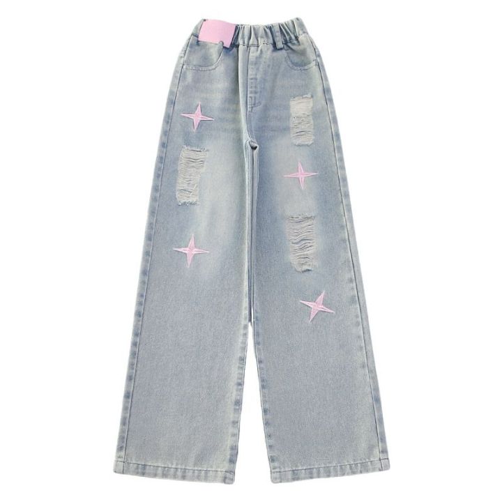 Girls'%20Ripped%20Jeans%202024%20Summer%20New%20Internet%20Celebrity%20Girls'%20Retro%20Loose%20Thin%20Children's%20Narrow%20Wide-Leg%20Pants%20-%20Image%204
