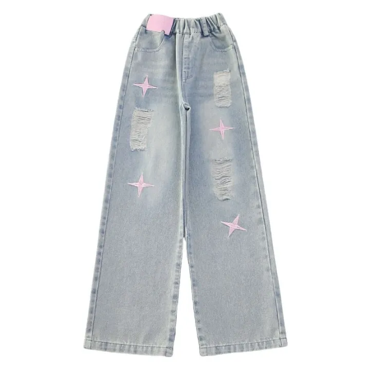 Girls'%20Ripped%20Jeans%202024%20Summer%20New%20Internet%20Celebrity%20Girls'%20Retro%20Loose%20Thin%20Children's%20Narrow%20Wide-Leg%20Pants%20-%20Image%204