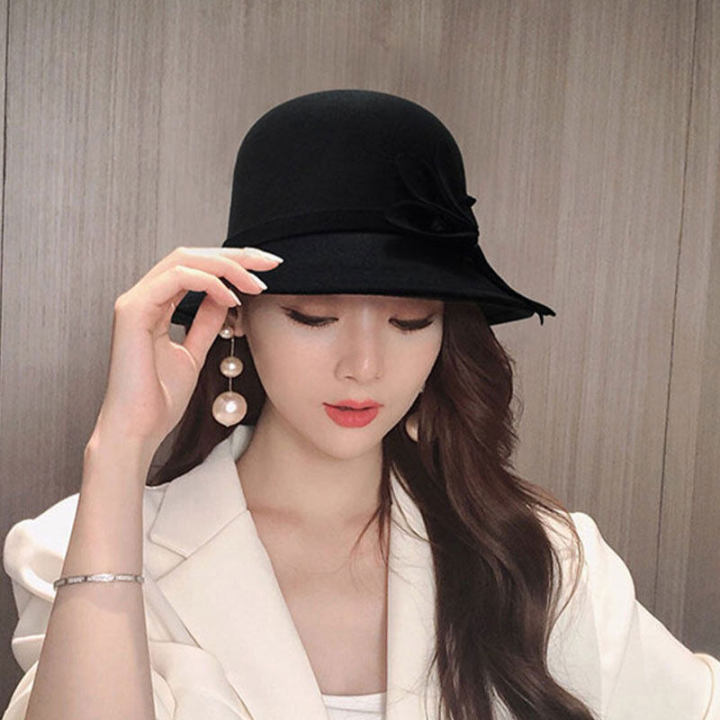 chunren%20Women's%20Jazz%20Cap%20Retro%20Winter%20Fedoras%20Bucket%20Hat%20Felt%20Hat%20Bowknot%20Trilby%20-%20Image%205