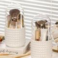 Large capacity transparent rotating pen holder Acrylic dust brush barrel with lid 360 rotating desktop cosmetic storage box. 