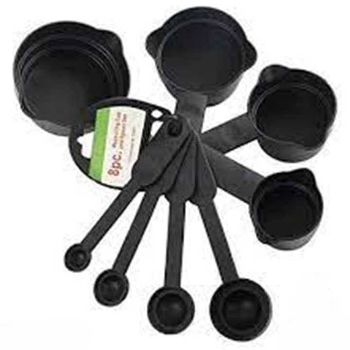 Measuring Cup And Measuring Spoon Set 8 Pcs - Black  8 Pieces Glossy Measuring Cup and Spoon Set is Multi Purpose Kitchen Tool | Measuring Cups for Baking Cake Measuring Cups
