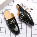 【WEJA】Men Half Dress Shoes Indoor Patent Leather Slippers PlusLoafers Moccasins Mens Mules Casual Shoes. 