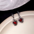 Gothic Star Sutd Earring Dark Red Heart Drop Zircon Earrings Y2K Cross Love Stone Pendant Earring Irregular Crystal Aesthetic Egirl Accessories. 