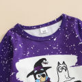 Toddler Girl Halloween Outfits, Cartoon Pattern Long Sleeve Ruffles Decor T-Shirt + Elastic Waist Flare Long Pants Set. 