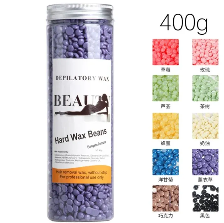 400g Depilatory Wax Beads, Hard Wax Beans for Painless Hair Removal, Brazilian Waxing without strip for Underarms Leg Face 4bhw