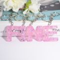 New 26 Letter Pink Letters Keychains Glitter Sequins Resin Key Chain English Alphabet Keyring Handbag Charms Accessory Trinket. 