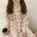 Pajamas Female Korean Sweet And Cute Net Red Long-Sleeved Cardigan Girl Casual Trousers Home Clothing Suit Womens Pajamas. 