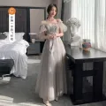 Gray Bridesmaid Dress New Elegant High-Grade Slimming Fairy Long Elegant Sisters Group Evening Dress for Women Summer Elegance. 