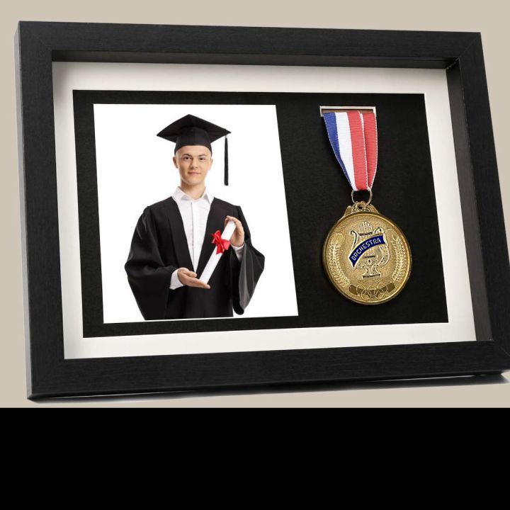 Medal Display Shadow Box - 3 Medal Display case - Perfect Medal Display for Runners, Marathon, Race Winner, Soccer, Football, Gymnastics & All Sports