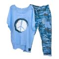 1 Set T-shirt Pants O-Neck Two Piece Set Asymmetrical Lace-up T-shirt Pants. 