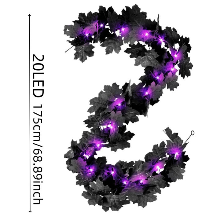 1pc%20Halloween%20Artificial%20Hanging%20Fall%20Leave%20Vines%20With%2020%20LED%20Black%20Leaf%20Garland%20With%20Purple%20Lights%20Powered%20Horror%20Atmo%20-%20Image%204