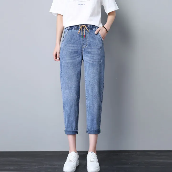 Women's%20Elastic%20Waist%20Jeans%202024%20Spring%20and%20Summer%20New%20Light%20Blue%20Small%20Dad%20Harem%20Pants%20-%20Image%209