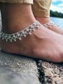 Silver Plated Traditional Zulla Type Anklet Padasaram Foot Jewelry Payals Kolusu With Hanging Type White Stone for Women. 