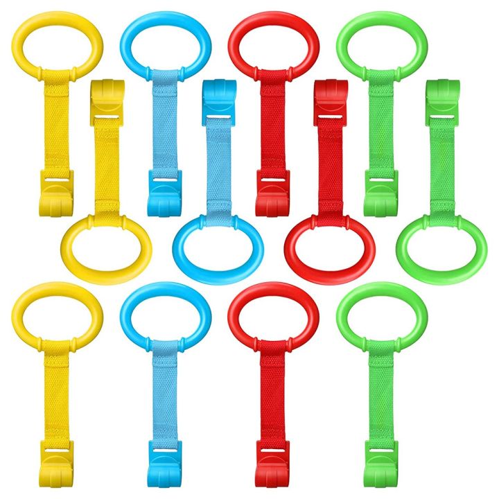 12 Pieces Baby Pull Up Bar Baby Walking Assistant Safety Toddler Pull Up Rings Standing Ring Baby Walking Crib Hook