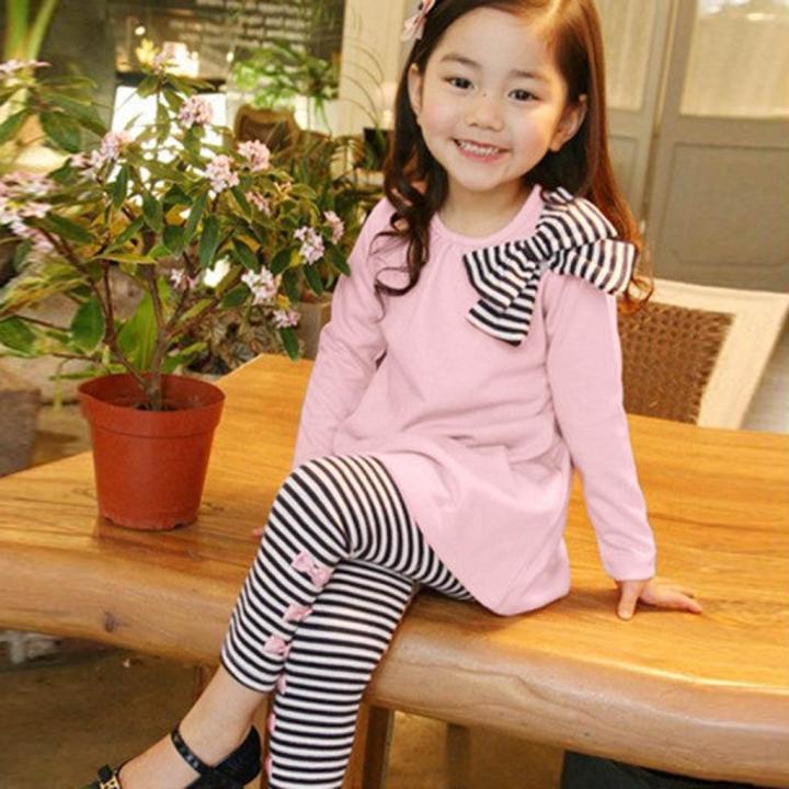 2019%20Toddler%20Girl%20Kids%20Clothes%20Long%20Sleeve%20Bow%20T-shirt+Stripe%20Pants%20Outfits%20Set%20-%20Image%206