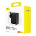 Baseus GaN5 Pro Fast Charger 2C+2U 100W UK Cluster Black (With Mini White Cable Type-C to Type-C 100W(20V/5A) 1m ). 