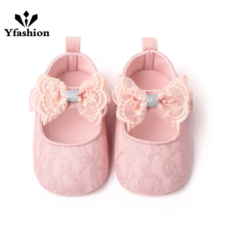 Yfashion Baby Cotton Girls Princess Toddler Shoes Cute Lace Bowknot Decoration Breathable Non-slip Soft Sole Shoes