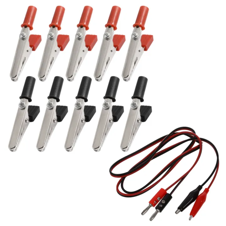 ABPQ-10%20Pcs%2050Mm%20Plastic%20Handle%20Test%20Probe%20Metal%20Alligator%20Clips%20&%202%20Pcs%20Red%20Black%20Banana%20Plugs%20To%20Alligator%20Clips%20Probe%20Test%20-%20Image%202