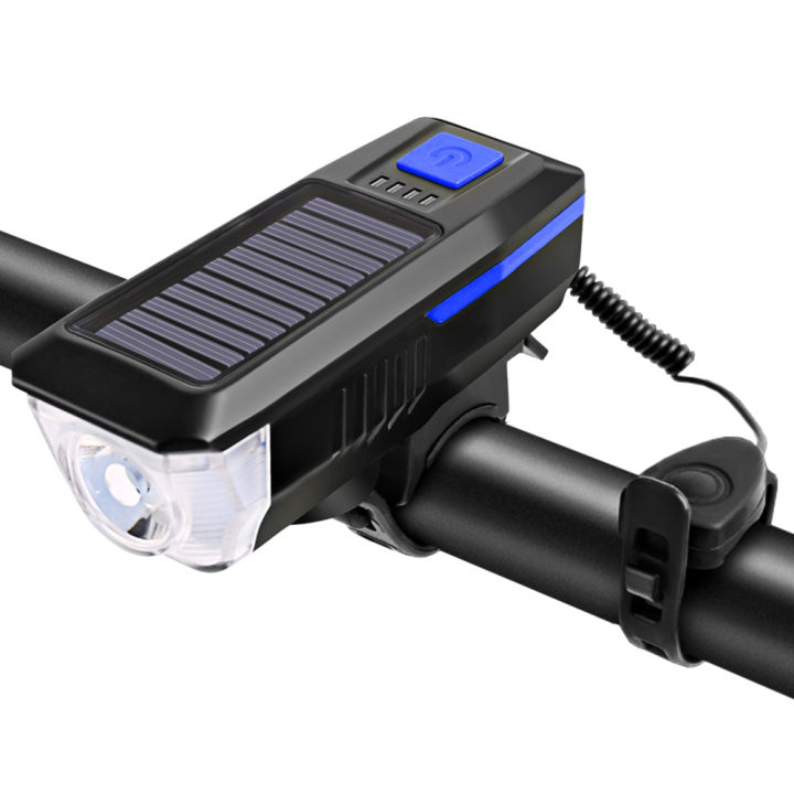 Solar / USB Charging Bike Light Bicycle Bell Horn Lamp Bike Flashlight Bike Front Light USB / Solar-Powered Recharge-able Waterproof Cycling Headlight with3 Lighting Modes 5 Sounds