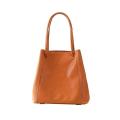 Qiu Zhen Genuine Leather Bucket Bag for Women, Crossbody Commuter Large Capacity Tote Bag, Niche Vegetable Tanned Top Layer Cowhide Bag. 