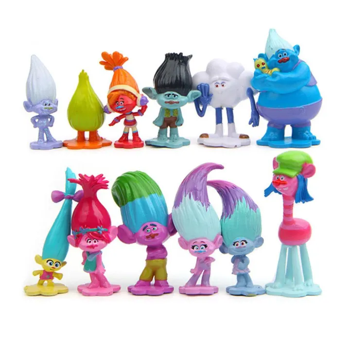 LZMERX 12pcs/set Trolls Action Figure PVC Movie Trolls Collectible Poppy Branch DJ Suki Cooper Dolls Kids Toy for Children Gift Solid Doll Ornaments Cake Decoration