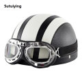 Sutuiying Hot Selling Classic Stripe Motorcycle Safety Helmet Fashion Men Women PU Leather Vintage Motor Electric Scooter Goggles Half Helmets. 