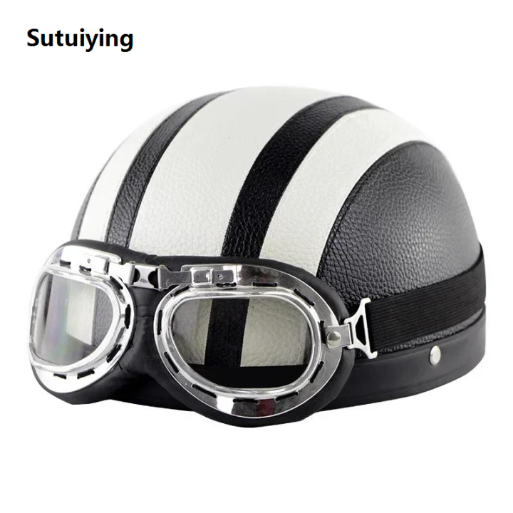 Sutuiying%20Hot%20Selling%20Classic%20Stripe%20Motorcycle%20Safety%20Helmet%20Fashion%20Men%20Women%20PU%20Leather%20Vintage%20Motor%20Electric%20Scooter%20Goggles%20Half%20Helmets%20-%20Image%206