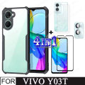 Vivo Y03T Shockproof Phone Case for Vivo Y03 Y02 Y28 4G 5G 4 in 1 Camera Lens Glass Screen Protector and Privacy Ceramic membrane and back film. 