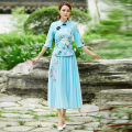 Spring and Summer New Slim Fit Republic of China Style Retro Girl Half Sleeve Top Style Chinese Dress Cheongsam Two-Piece Suit Tea Clothes. 