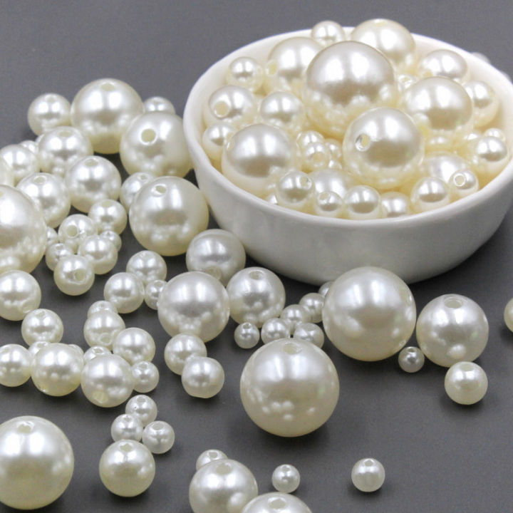 White / Beige 3mm-12mm Pearls Straight Hole Making Jewelry Diy Round Beads Decoration Crafts