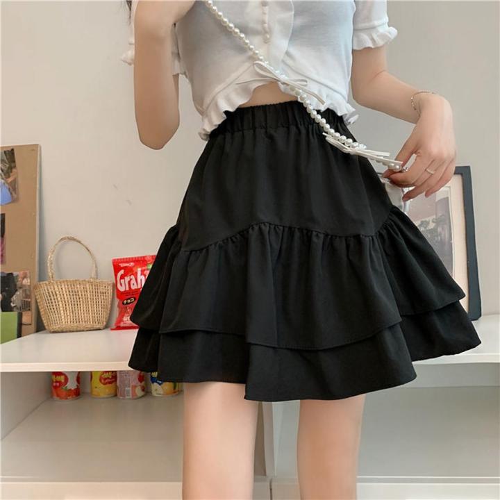 RuffleaWomen's Short Skirt Summer Thin Puffy High Waist Small Hem Skirt Student Design Sense Niche