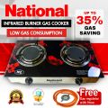 National Low gas, 2 burner portable infrared gas stove with Ceramic  Glass free Gas regulator with hose. 