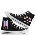 【BestGO】BTS BT21 Cartoon Fashion Versatile Canvas Shoes  High-hed Shoes For Men and Women. 
