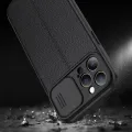 【ThinkWay】Slide Camera Lens Protection Case For iPhone 13 12 11 Pro Max XR XS X 6 7 8 Plus Mini SE Leather Texture Cooling Soft Back Cover. 
