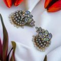 ESH Light gold Indian Vintage Bollywood dangle drop jhumka jimikki earring Trendy Leaf Design Pearl Drop & Multi Stone-Studded earring for women and girl. 
