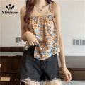 Yfashion Women Cotton Halter Neck Tank Tops Fashion Sweet Floral Printing Sleeveless Tops Elegant Loose Irregular Vest. 