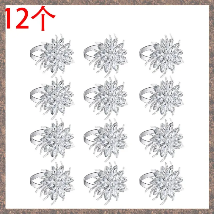 12 Pieces Napkin Rings Lotus Napkin Holder Christmas Serviette Buckles Holder Floral Rhinestone for Wedding Table Decor
